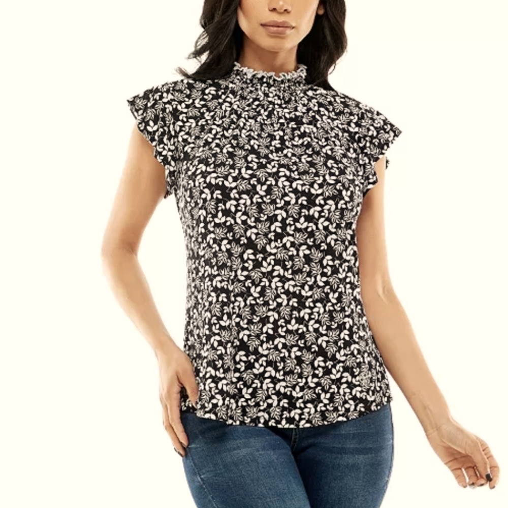 Adrienne vittadini smocked neck top blouse sz medium *2 - Picture 1 of 9